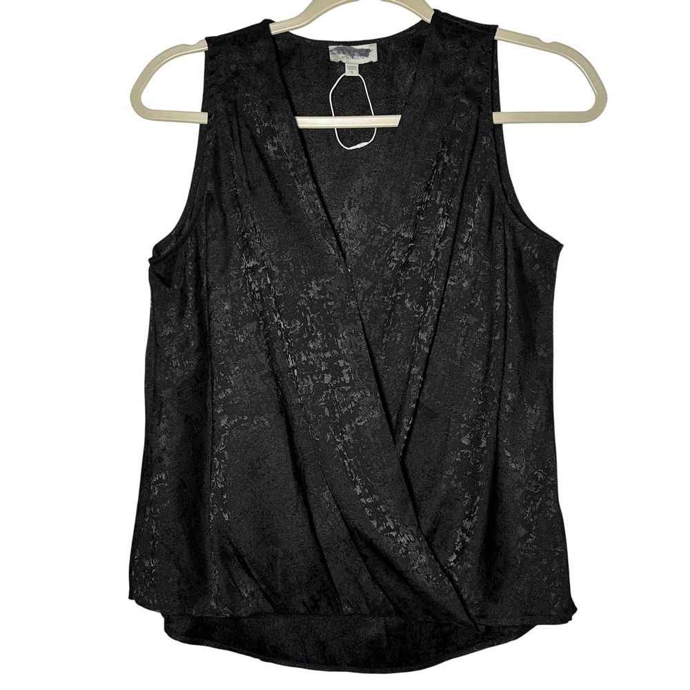 Status by Chenault Black Textured Faux Wrap Sleeveless Top Women's Size Small
